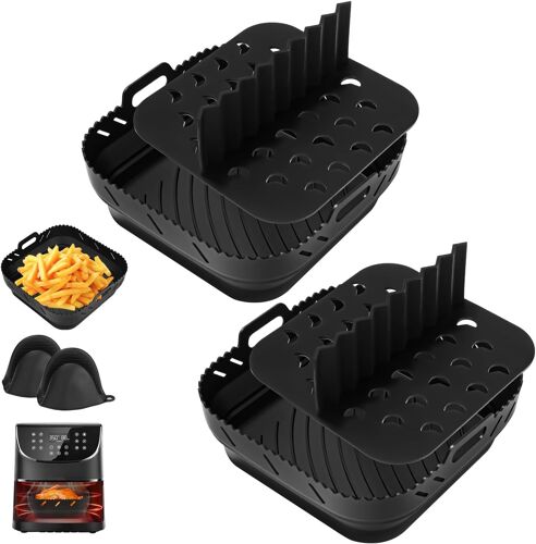 2 Pack Moules en silicone pour friteuse à air chaud,accessoires Airfryer Moule en silicone avec séparateurs pour 6,2 l, accessoires de friteuse à air chaud Moule à pâtisserie