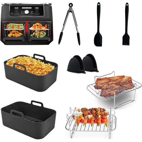 Dual Zone Airfryer, Très Grande Capacité de 7.5L Friteuse Air Fryer,Lot de 9 Accessoires de Friteuse à Air Chaud