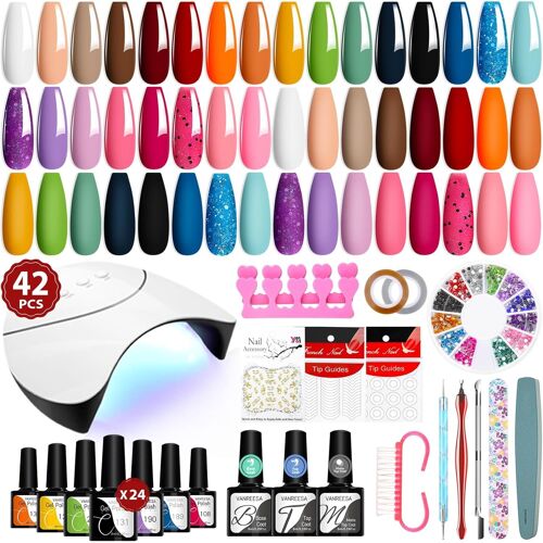Complete Semi-Permanent Nail Polish Kit, 24 Colours U V Gel Nail Kit Complete With U V Lamp Complete Gel Polish Kit With Manicure Tools For All Seasons Gifts For Women 