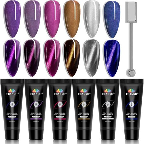 Kal-Poly Extension Gel Kit, 6 Couleurs Pailleté Poly Ongle Gel Uv Complet Faux Ongle Vernis Semi Permanent Nail Extension D`Ongle Construction Gel Pour Débutant Diy Manucure Maison 