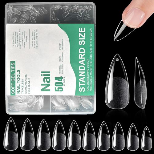 Kal-Capsule Americaine Ongle,504 Pièces Capsules Ongles Amande,10 Tailles De Transparent Faux Ongles,Pour Salons De Manucure Et Diy Nail Art 