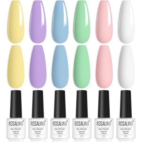 Semi-Permanent Nail Polish, Uv Gel Polish Semi-Permanent Pastel 6 Colours, Pink, White, Yellow, Blue, Green, Purple, Macaroon, Nail Polish Soak Off Uv/Led Semi-Permanent Manicure 