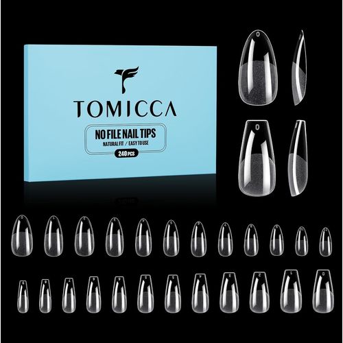 Amande Court Tous Polis Capsule Americaine Ongle-Pose Americaine Ongle,Capsules Ongles-Faux Ongles En Gel Couverture Complète-240 Pièces 12 Tailles 