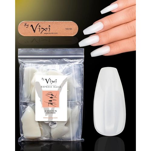 500 Long Cercueil/Ballerine Ongles Set Avec Lime À Ongles, 10 Tailles De Faux Ongles Opaques À Couverture Complète Express, Professionnel De Salon Et De Maison 