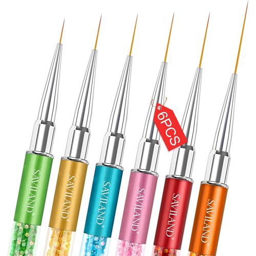 Kal-Pinceau Nail Art Ongle, 6pcs Pinceaux Ongle Kit Fins En Capuchon, Absorption Uniforme Pinceaux Liner Nail Art, Utiliser Facilement Stylos Detailes Pour Gel Peinture¿ Taile 7/9/11/13/23 Mm) 