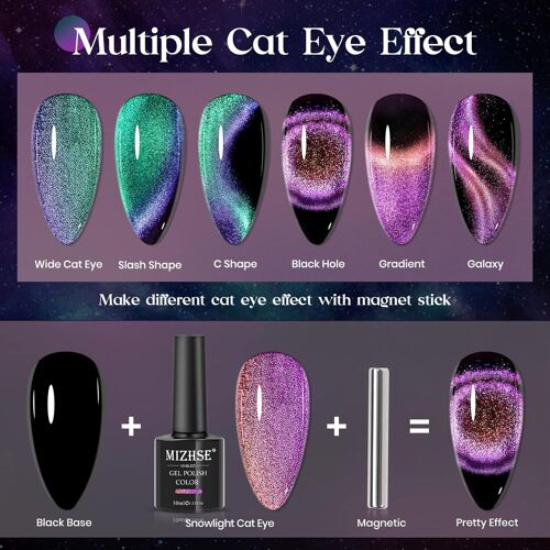 Vernis À Ongles Gel Magnétique 9d Cat Eye Galaxy Voie Lactée Paillettes Changeantes Phantom Chameleon Gel Nail Soak Off Uv/Led 2pcs Gel Vernis À Ongles Uv Kit Base Noire Gel Vernis Nécessaire