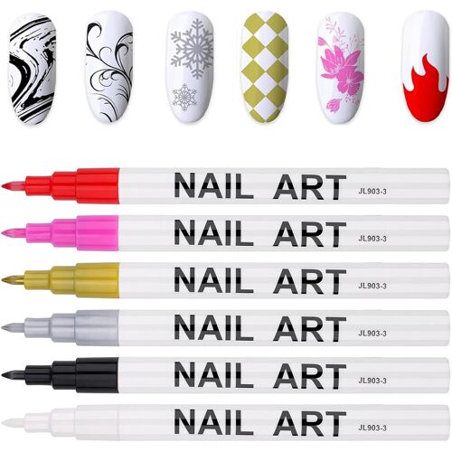 Kal-Stylos Nail Art 3d Point Graffiti, Stylo À Pointes Dessin Peinture Liner Pinceau Diy Ongles Pour Nail Art Beauté Orner Manucure Outils Pour Halloween Noël (6 Colors)