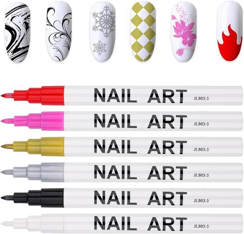 Kal-Stylos Nail Art 3d Point Graffiti, Stylo À Pointes Dessin Peinture Liner Pinceau Diy Ongles Pour Nail Art Beauté Orner Manucure Outils Pour Halloween Noël (6 Colors)
