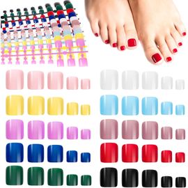 Jum-240 Pièces 12 Sets Faux Ongles D'orteils Conseils 10 Couleurs Couverture Complète Acrylique Français Faux Ongles Pied Ongles Françaismanucure Pour Femmes Filles Décorations D'ongles Diy 