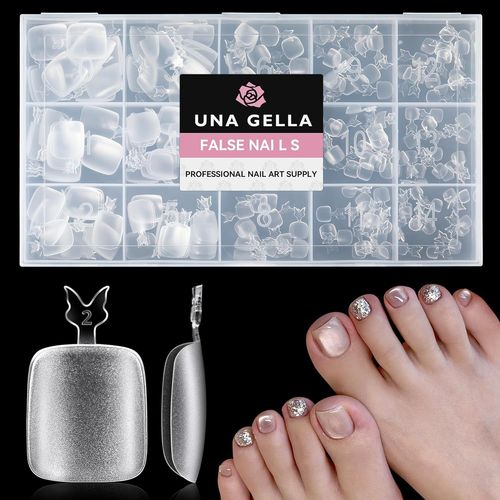 Kal-Capsule Americaine Ongle Pieds Carrée, 216 Pièces 15 Tailles Faux Ongles Orteils Soft Gel Doux Autocollant Pour Pédicure Et Extensions Diy 