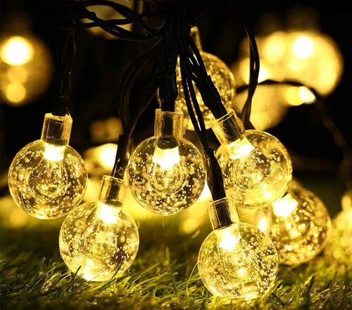 KAL-Guirlande Lumineuse Exterieur Solaire, 13.8M 60 Led Guirlande Lumineuse Boules Solaire 8 Modes Imperméable Intérieur Exterieur Pour Jardin, Patio, Noël, Mariage, Fête, Blanc Chaud
