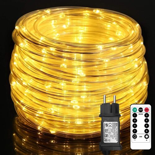 TIANYI-Tube lumineux LED de 10 m 100 LED Étanche Blanc chaud Pour l'intérieur et l'extérieur Pour fête, mariage, Noël Lumière décorative 8 modes et luminosité à intensité variable