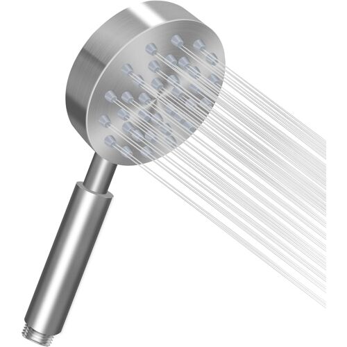 Pommeau de douche à économie d'eau en métal : acier inoxydable brossé haute pression - Douche à effet pluie - Boost de pression - Rond - Tête de douche universelle pour salle de bain
