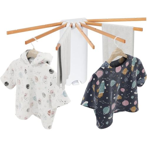 jum-Sechoir LingeMural,Séchoir À Rayons En Éventail En Bois,Etendoir Linge Interieur Pliant Pour Le Linge De Petite Taille Terrasse Jardin