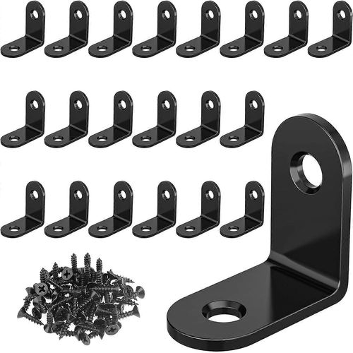 2024,Pack de 20 connecteurs d'angle angle angle en métal noir 90 degrés 30 x 30 mm en acier inoxydable petit angle avec support à vis meuble table chaise bibliothèque