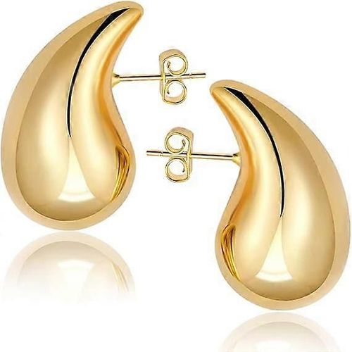 Boucles D'oreilles Créoles Épaisses Or 18 Carats - Larme Argent Sterling Femmes