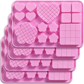 Moules En Silicone Carrés,En Forme De Coeur Et De Fleur Pour La Fabrication De Chocolat,Bonbons,4 Pièces