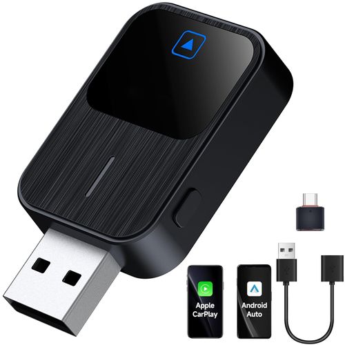 Adaptateur Carplay Sans Fil 2 en 1 pour Apple Carplay & Android Auto，5,8-GHz-WiFi，Bluetooth 5.2，Plug & Play