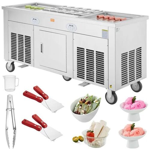 Machine à Glace Roulée-VEVOR-Plancha à Glace Roulée Commerciale en Inox Alimentaire-pour Bars Cafés Boutiques de Desserts