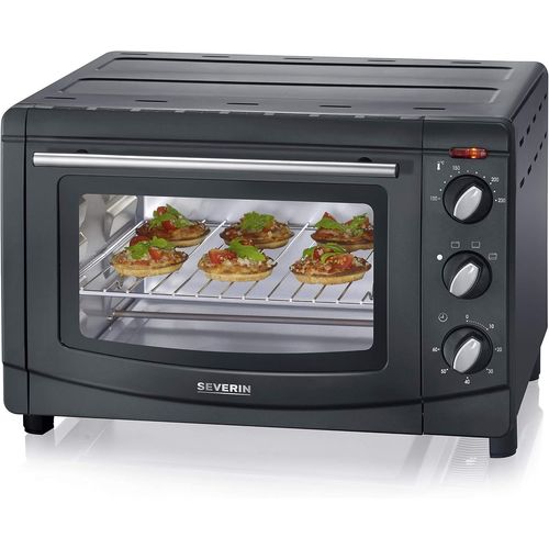 SUBZONAL-SEVERIN Mini-Four 20 L avec grille et plaque de cuisson incluses, Four posable 1 500 W design simple et élégant, Mini-four électrique avec minuteur 60 min, Noir, TO 2067