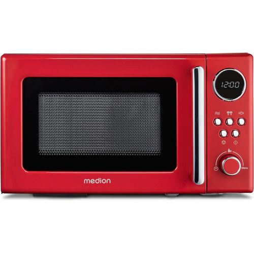 ChenQuanSarl-Micro-Ondes Rétro (20 Litres, Env. 800 Watts, 5 Niveaux De Micro-Ondes, Affichage Numérique, Fonction Décongélation, Compact) Rouge