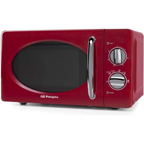 ASFASFq-MI2020 Four à micro-ondes, 20 l de capacité, 6 niveaux de fonctionnement, minuterie jusqu¿à 30 min, modèle vintage, 700 W, acier, rouge