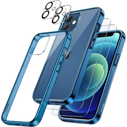 5 In 1 Case For Iphone 12 Mini 5.4 Inch, With 2 Screen Protectors And 2 Rear Camera Protectors, Full Coverage Tempered Glass Film, Shockproof Case Cover (Navy)