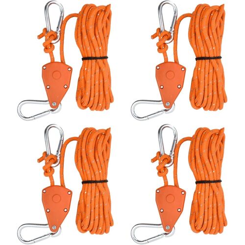 4 Pieces Reflective Tent Rope, 5 M Lightweight Camping Rope, 4 Mm Pulley Ratchet Hook, Tent Guy Rope With Aluminium Tensioner, Paracord Rope Our Awning Tarpaulin (Orange)