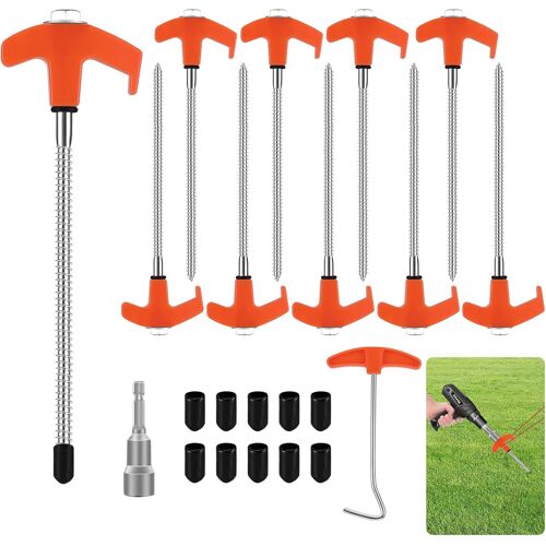 10 Pcs Screw On Tent Pegs, 20.5 Cm Steel Pole With Thread, Camping Peg, Heavy Duty Fixing Pegs For Garden Camping Hard Ground