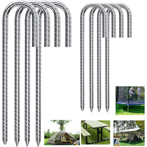 8 Pack Tent Ground Anchor 12 Inch Trampoline Anchor Heavy Duty Galvanized Heavy Duty J Hooks Heavy Duty Steel Nails For Securing Awnings, Tents, Camping, Trampolines