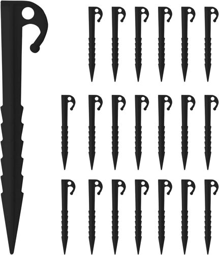 20 Pcs Plastic Tent Pegs, 14.5cm Tent Pegs, Camping Tent Fixing Pegs, Spiral Tent Pegs For Camping, Awnings, Garden, Black