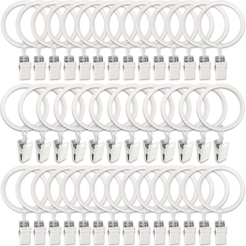 Lot de 40 Anneaux de Rideaux en métal avec Clips,Crochets décoratifs pour Tringle à Rideaux,?illets de 3,8 cm de diamètre intérieur,antirouille Blanc