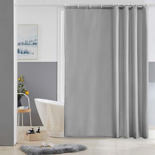 Rideau de Douche Anti Moisissure Tissu Polyester Lavable Gris Rideaux de Bain Imperméable pour Baignoire ou Salle de Bain avec 12 Crochets 180x180cm