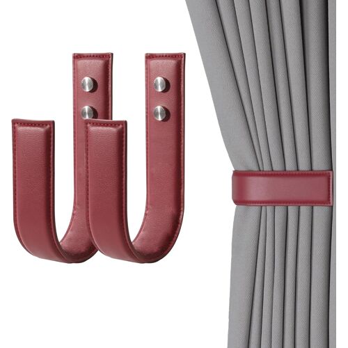 Lot de 2 embrasses de rideaux en forme de U en cuir synthétique pour rideaux (2,rouge)