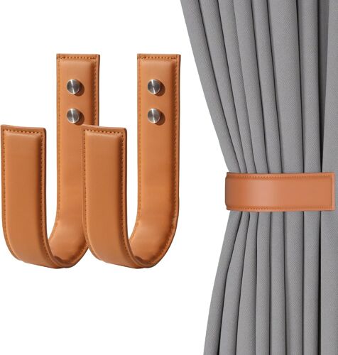 Lot de 2 embrasses de rideaux en forme de U en cuir synthétique pour rideaux (2,café)