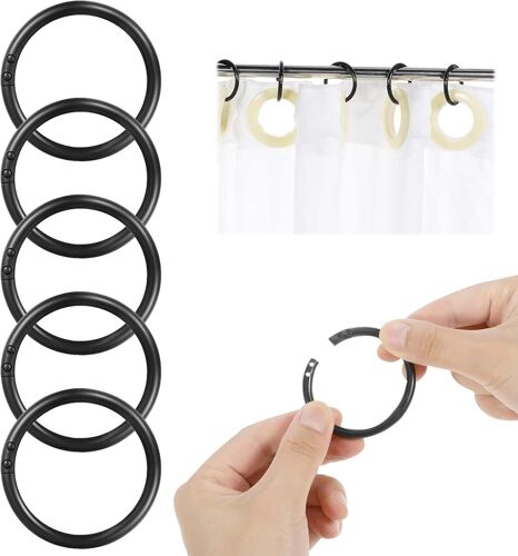 100 Pièces Anneaux Rideaux,Plastique Crochet Rideau Douche,Anneaux Rideaux Douche,Anneau Rideau Adapté à La Salle de Bain Rideau Douche Conception D'ouverture Diamètre Intérieur 40mm (Noir)