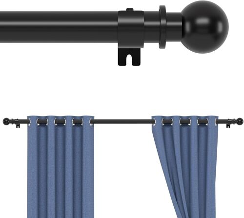 Tringle À Rideaux Simple Avec Supports 76-120 Cm De Diamètre Tringle À Rideaux Murale Pour Rideaux,Épissure Réglable,Noir