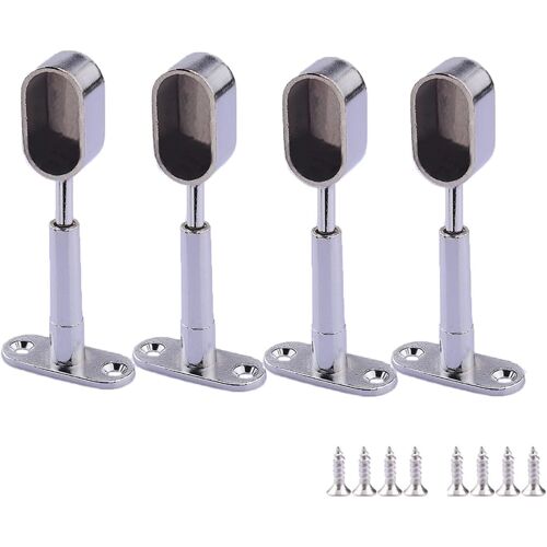 4 pièces Supports Pour Tringles à Vêtements Ovales Aalliage de Zinc Support de Tige de Plafond Réglable Porte-Tube d'Armoire avec Vis pour Armoire de Rideau de Douche (Couleur chromée)