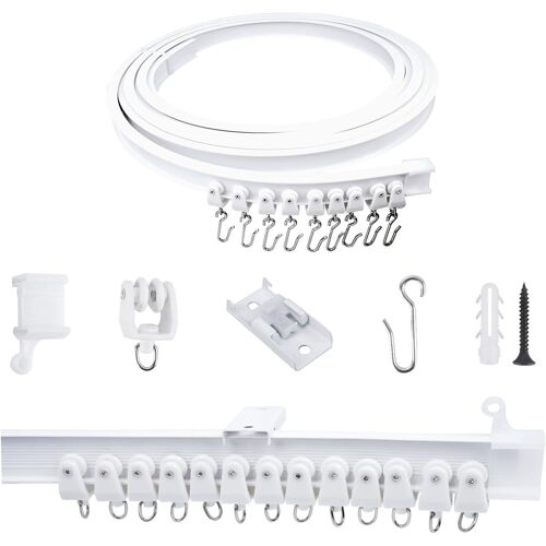 5m Rail Rideaux Avec 40 Crochets En S,Rideau De Plafond Incurvé,Tringle À Rideaux Flexible,Système De Rail De Rideau Plafond Pour Rideaux/Rails De Rideau De Douche/Séparateurs De Pièces,Blanc