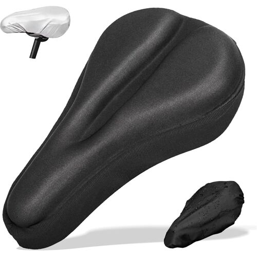 Housse De Selle De Vélo,Housse De Selle De Vélo Souple Silicone,Avec Imperméable Couvre,Rembourré Confortable Coussin De Selle,Pour Vtt,Route,Pliants (Noir)