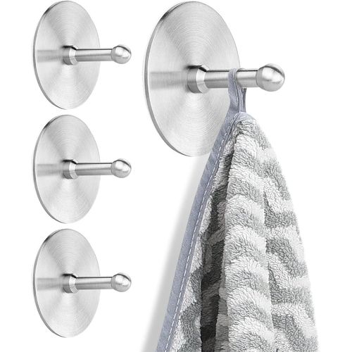 Lot de 4 crochets autocollants pour serviettes-Sans perçage-En acier inoxydable-Pour salle de bain