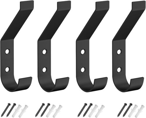 Crochets à Manteau (4 Pièces),Métal Porte Manteau Mural Noir,Crochets Muraux Modernes,Pour porte Entrée Chambre Salle de Bain Multi-Usages Patères Vis con Inclus,Noir