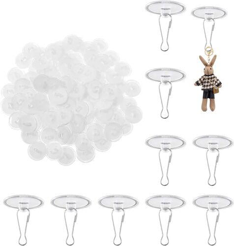 Lot de 30 Crochets Autocollants en PVC avec Boucles métalliques,2 cm de diamètre,Crochets Transparents pour Plafond et Mur-Installation Facile,sans perçage