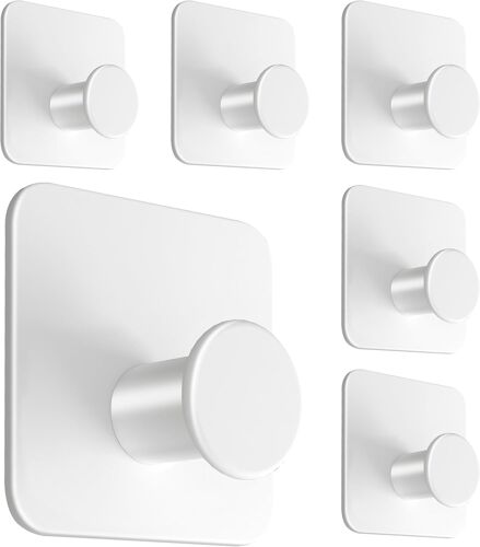 MZ Lot de 6 crochets adhésifs sans perçage avec pastilles adhésives Blanc