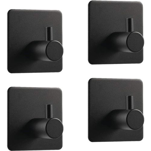 Crochet Porte Serviette Adhesif Noir,4PCS Crochet Adhesif en Acier Inoxydable Crochet Autocollant Noir Accessoire Salle de Bain pour Peignoir, Manteau, Serviette 45mm*45mm