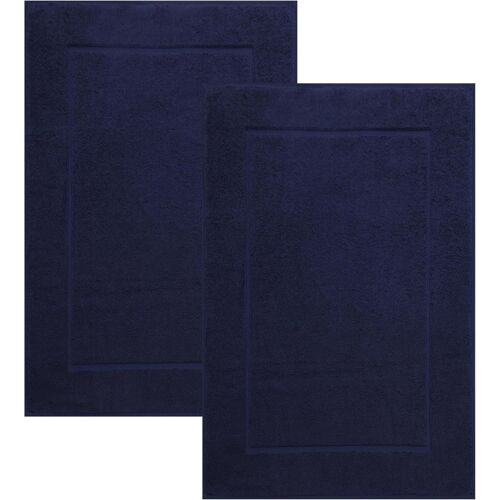 SHIBA-Lot de 2 Tapis de Bain Premium de Taille 50 x 70 cm 100% Coton Color Bleu foncé[304]