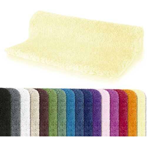 Tapis Salle de Bain Microfibre Highland,Dos Antidérapant,Séchage Rapide,Poils Longs 40mm,Lavable en Machine+Sèche-Linge-55x65 cm-Jaune Clair