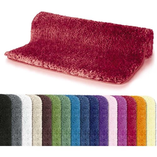 Tapis de Salle de Bain Microfibre Highland,Dos Antidérapant,Séchage Rapide,Poils Longs 40mm,Lavable en Machine + Sèche-Linge-55 x 65 cm-Rouge