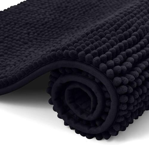 ERSAN-Tapis de bain en chenille - Antidérapant - Doux - Absorbant - Lavable - Pour salle de bain - 50 x 80 cm - Noir