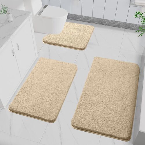 Lot de 3 tapis de bain antidérapants,doux,absorbant l'eau,en microfibre,pour la salle de bain,lavable en machine,pour baignoire,douche et salle de bain (chameau)